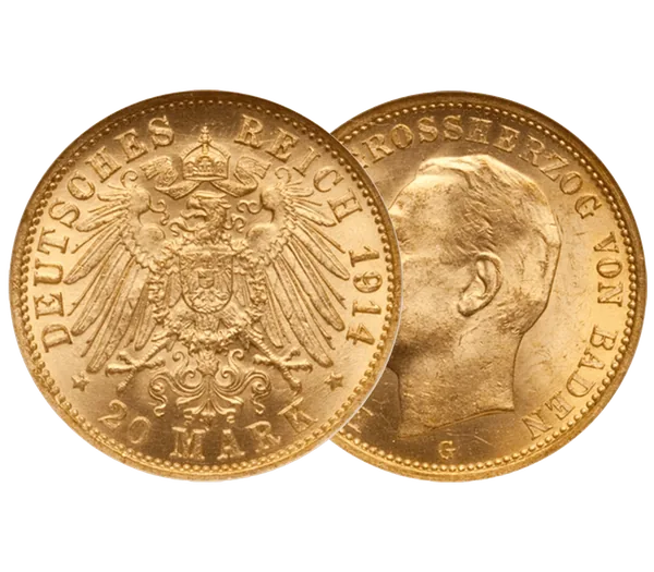 Pièce 20 Marks allemands en or